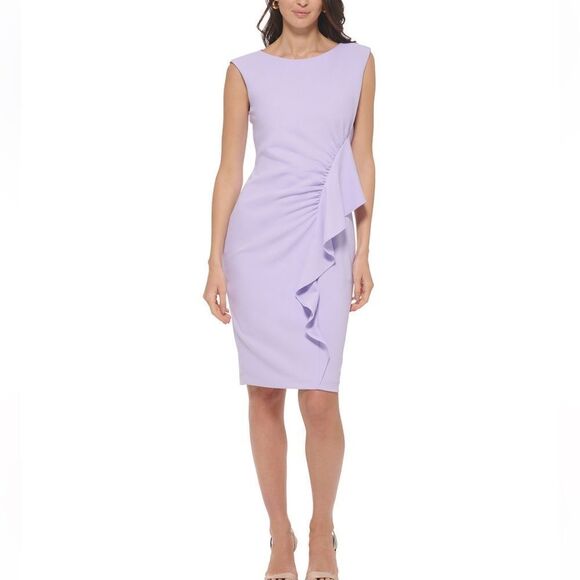 Calvin Klein Women's Ruffle-Trim Sheath Dress lavender - Picture 1 of 13
